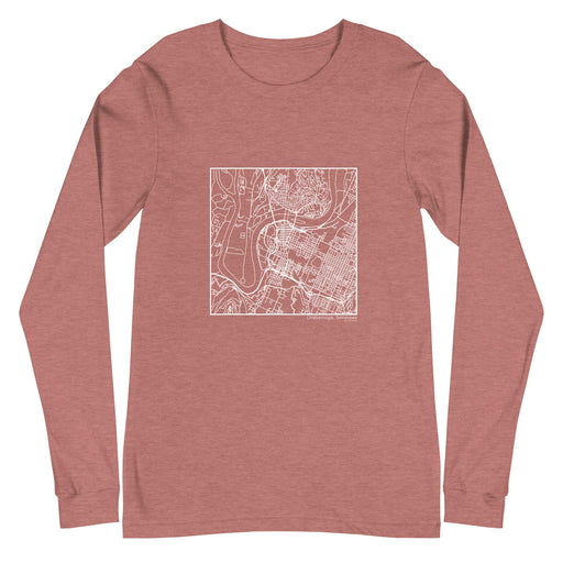 Chattanooga Tennessee  Map Unisex Long-Sleeve T-shirt with City inscription in Heather Mauve