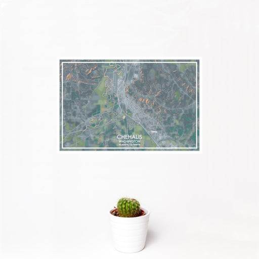 12x18 Chehalis Washington Map Print Landscape Orientation in Afternoon Style With Small Cactus Plant in White Planter