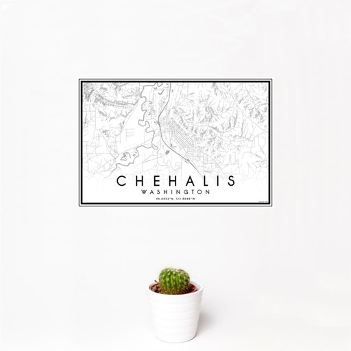 12x18 Chehalis Washington Map Print Landscape Orientation in Classic Style With Small Cactus Plant in White Planter