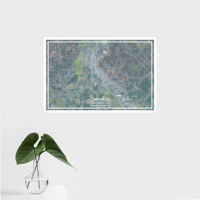 16x24 Chehalis Washington Map Print Landscape Orientation in Afternoon Style With Tropical Plant Leaves in Water