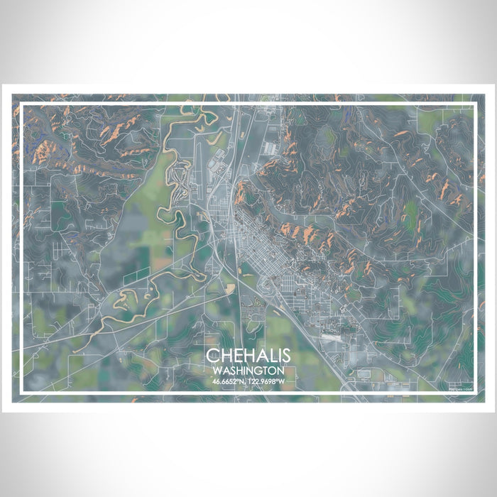 Chehalis Washington Map Print Landscape Orientation in Afternoon Style With Shaded Background