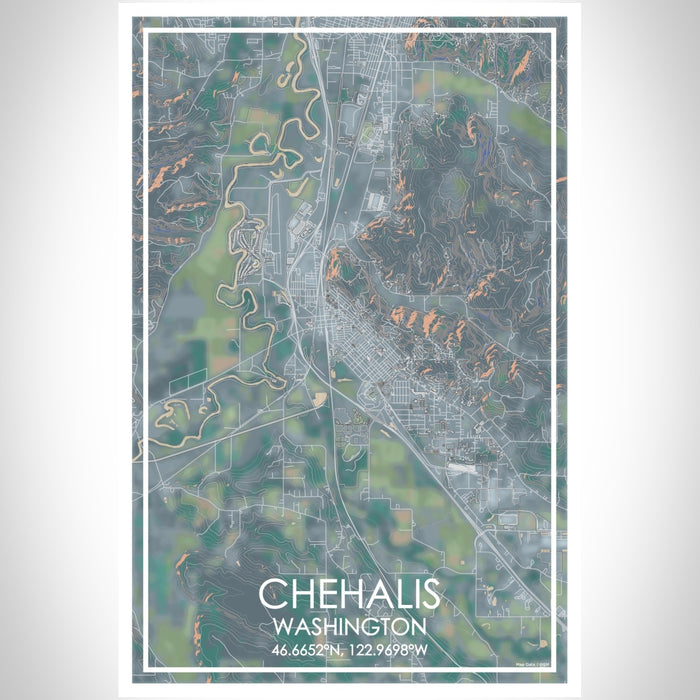 Chehalis Washington Map Print Portrait Orientation in Afternoon Style With Shaded Background