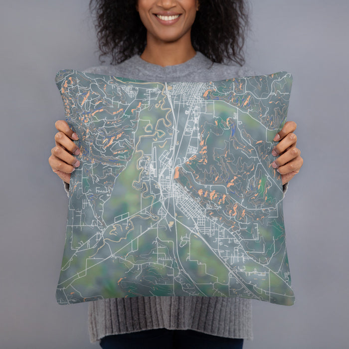 Person holding 18x18 Custom Chehalis Washington Map Throw Pillow in Afternoon
