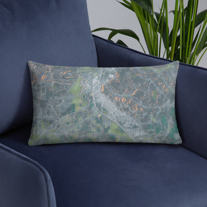 Custom Chehalis Washington Map Throw Pillow in Afternoon on Blue Colored Chair