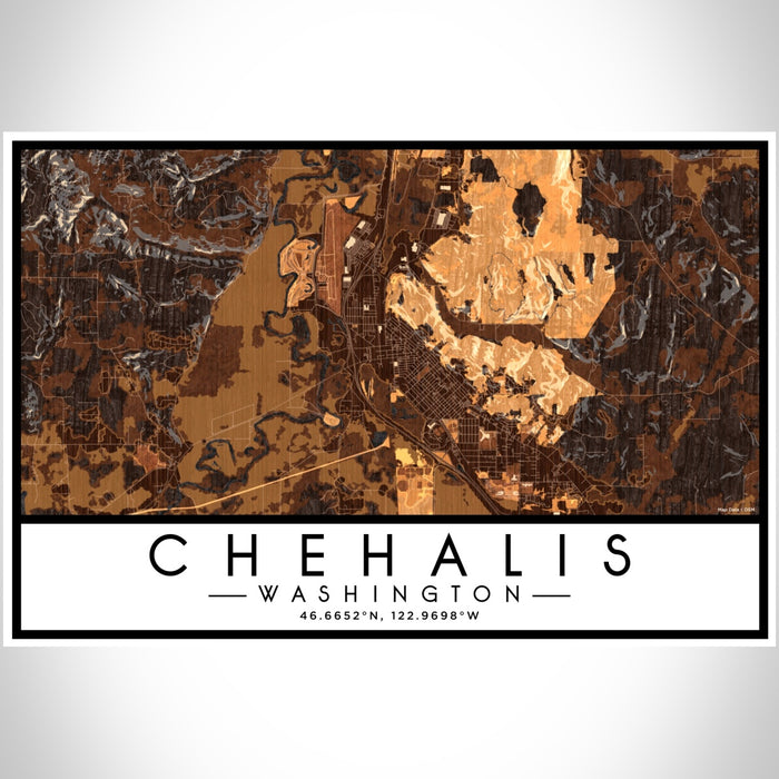 Chehalis Washington Map Print Landscape Orientation in Ember Style With Shaded Background