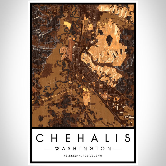 Chehalis Washington Map Print Portrait Orientation in Ember Style With Shaded Background
