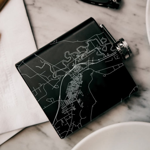 Chehalis Washington Custom Engraved City Map Inscription Coordinates on 6oz Stainless Steel Flask in Black