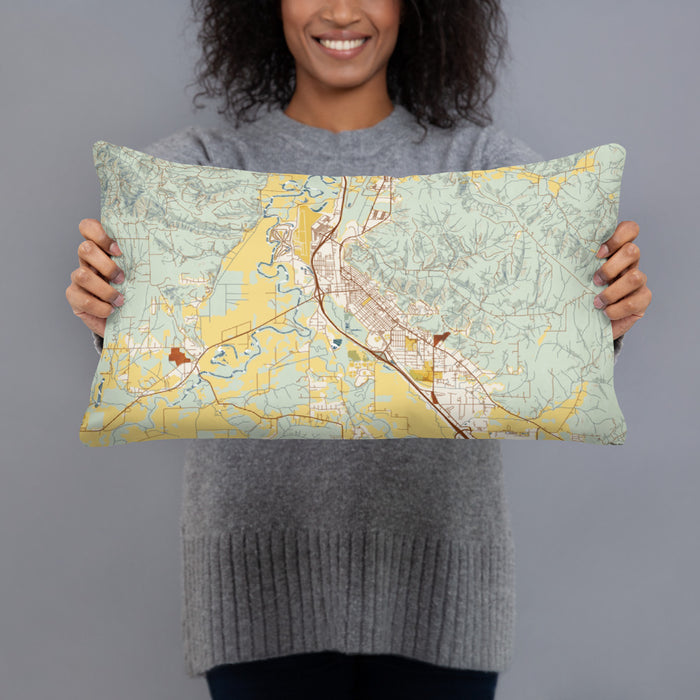 Person holding 20x12 Custom Chehalis Washington Map Throw Pillow in Woodblock