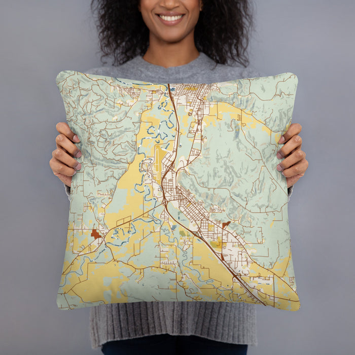 Person holding 18x18 Custom Chehalis Washington Map Throw Pillow in Woodblock