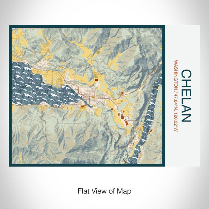 Rendered View of Chelan Washington Map on 20oz Stainless Steel Insulated Bottle with Bamboo Top with printed woodblock style map