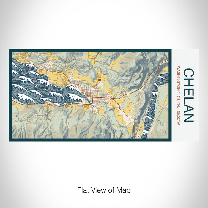 Rendered View of Chelan Washington Map on 17oz Stainless Steel Insulated Bottle with printed woodblock style map