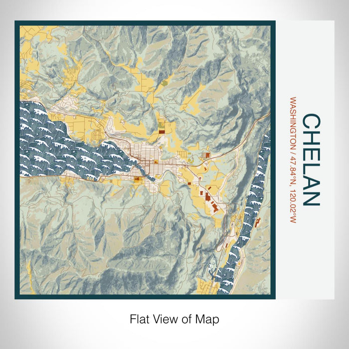 Rendered View of Chelan Washington Map on 17oz Stainless Steel Insulated Tumbler in Woodblock Map Style