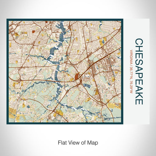 Rendered View of Chesapeake Virginia Map on 20oz Stainless Steel Insulated Bottle with Bamboo Top with printed woodblock style map