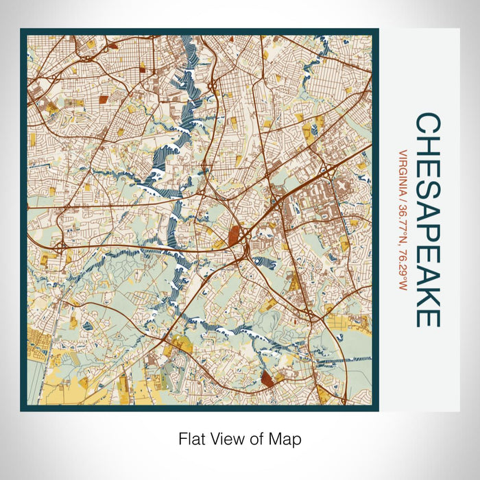 Rendered View of Chesapeake Virginia Map on 17oz Stainless Steel Insulated Tumbler in Woodblock Map Style