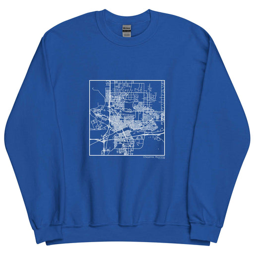 Cheyenne Wyoming  Map Unisex Crewneck Sweater with City inscription in Royal Blue