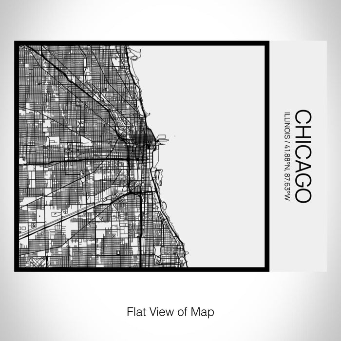 Rendered View of Chicago Illinois Map on 20oz Stainless Steel Insulated Bottle with Bamboo Top in Matte White with printed Tactile Lines Map in Black