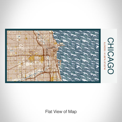 Rendered View of Chicago Illinois Map on 17oz Stainless Steel Insulated Bottle with printed woodblock style map