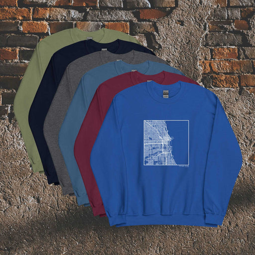 Chicago Illinois  Map Unisex Crewneck Sweaters in Multiple Colors