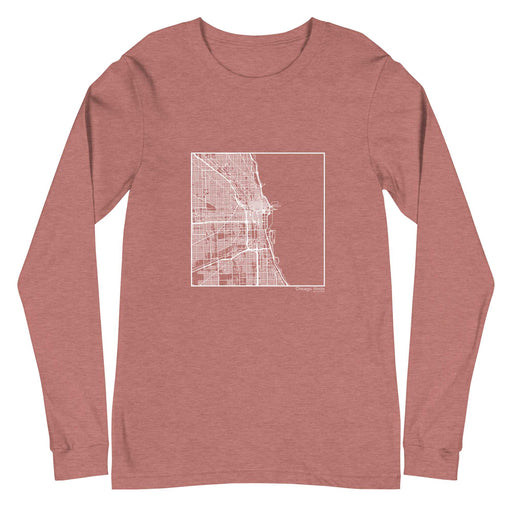 Chicago Illinois  Map Unisex Long-Sleeve T-shirt with City inscription in Heather Mauve