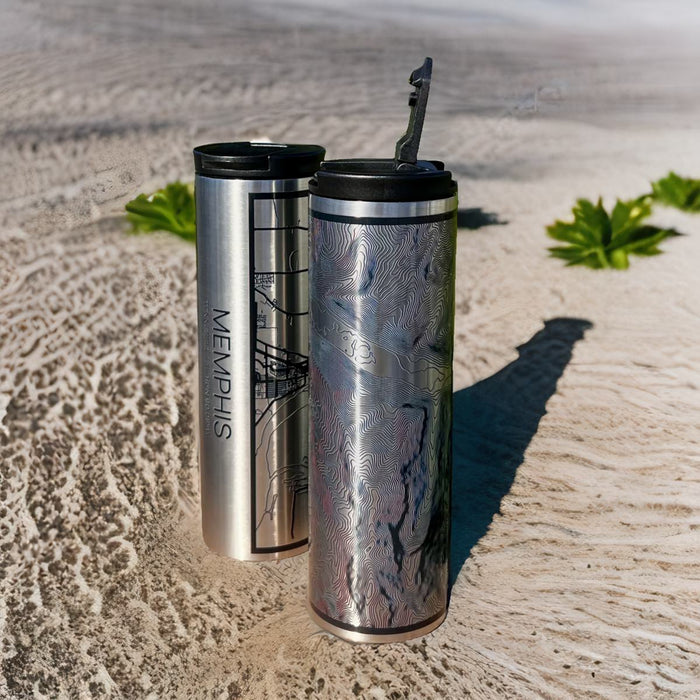 Two 17oz Stainless Steel Insulated Tumblers on Sand