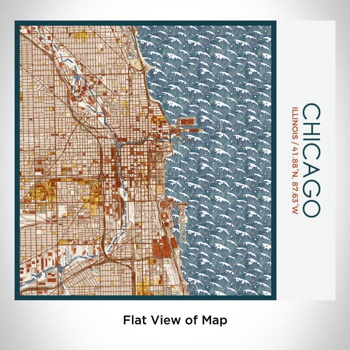 Rendered View of Chicago Illinois Map on 17oz Stainless Steel Insulated Tumbler in Woodblock Map Style