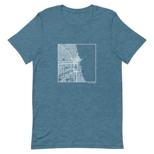 Chicago Illinois  Map Unisex T-Shirt with City inscription in Heather Teal
