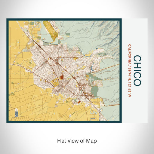 Rendered View of Chico California Map on 20oz Stainless Steel Insulated Bottle with Bamboo Top with printed woodblock style map