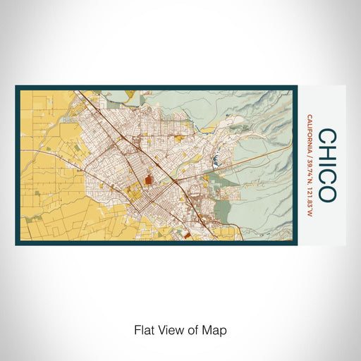 Rendered View of Chico California Map on 17oz Stainless Steel Insulated Bottle with printed woodblock style map