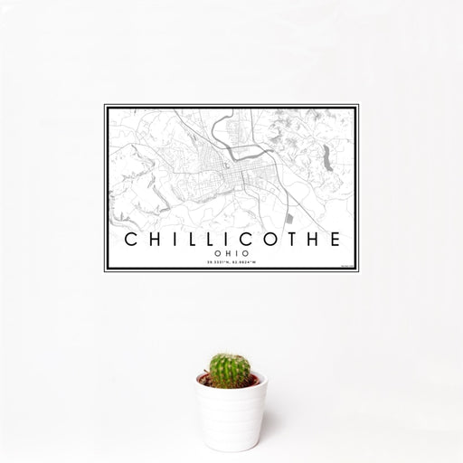 12x18 Chillicothe Ohio Map Print Landscape Orientation in Classic Style With Small Cactus Plant in White Planter