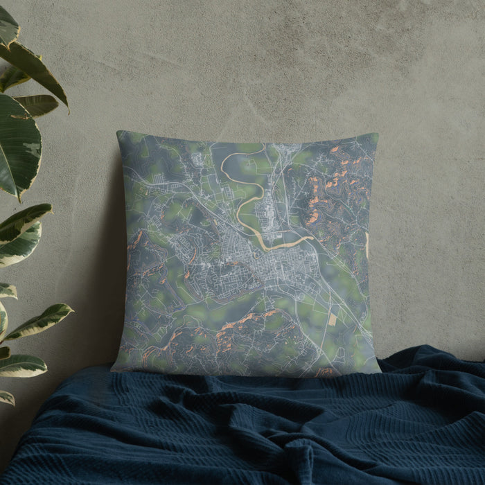 Custom Chillicothe Ohio Map Throw Pillow in Afternoon on Bedding Against Wall