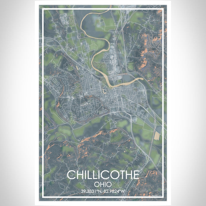 Chillicothe Ohio Map Print Portrait Orientation in Afternoon Style With Shaded Background