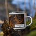 Right View Custom Chillicothe Ohio Map Enamel Mug in Ember on Grass With Trees in Background