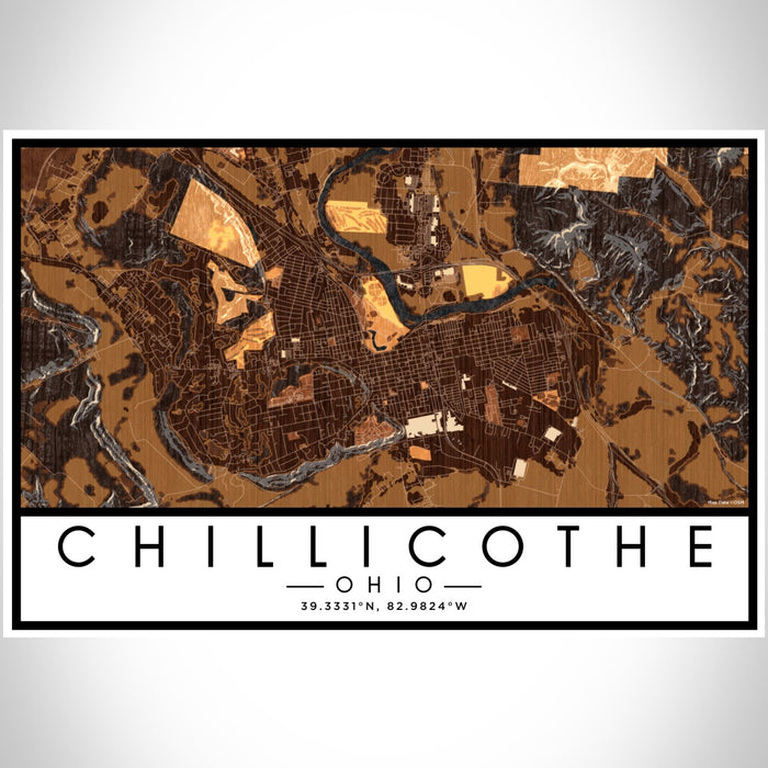 Chillicothe Ohio Map Print Landscape Orientation in Ember Style With Shaded Background