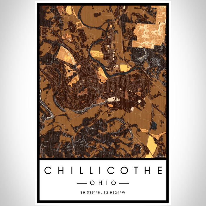 Chillicothe Ohio Map Print Portrait Orientation in Ember Style With Shaded Background