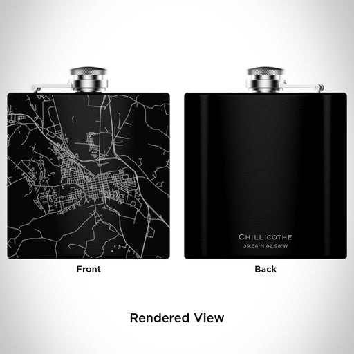 Rendered View of Chillicothe Ohio Map Engraving on 6oz Stainless Steel Flask in Black