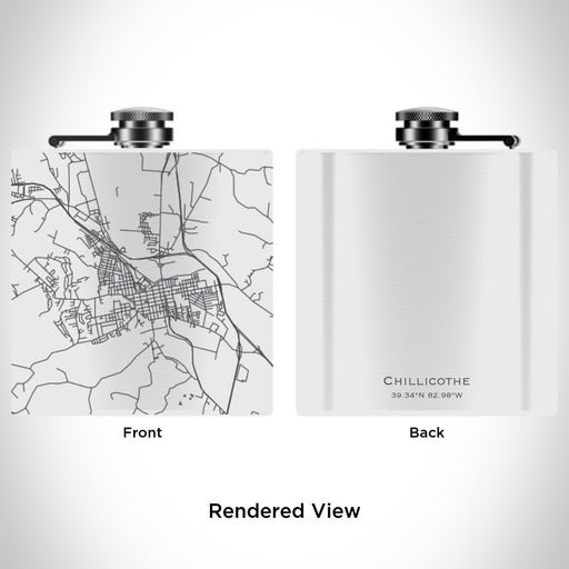 Rendered View of Chillicothe Ohio Map Engraving on 6oz Stainless Steel Flask in White