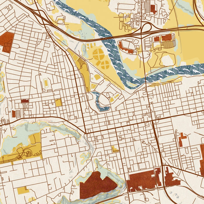 Chillicothe Ohio Map Print in Woodblock Style Zoomed In Close Up Showing Details