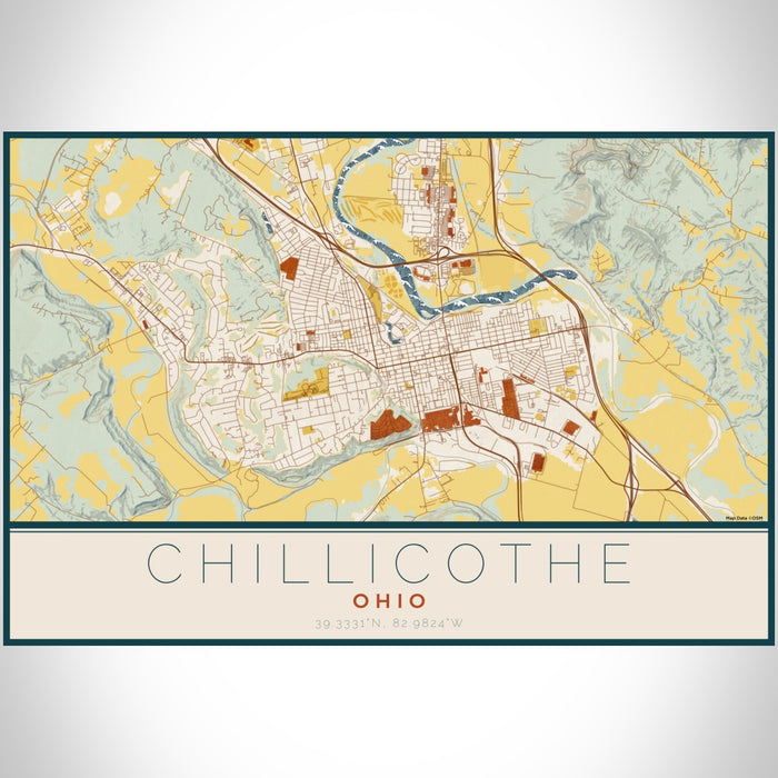 Chillicothe Ohio Map Print Landscape Orientation in Woodblock Style With Shaded Background