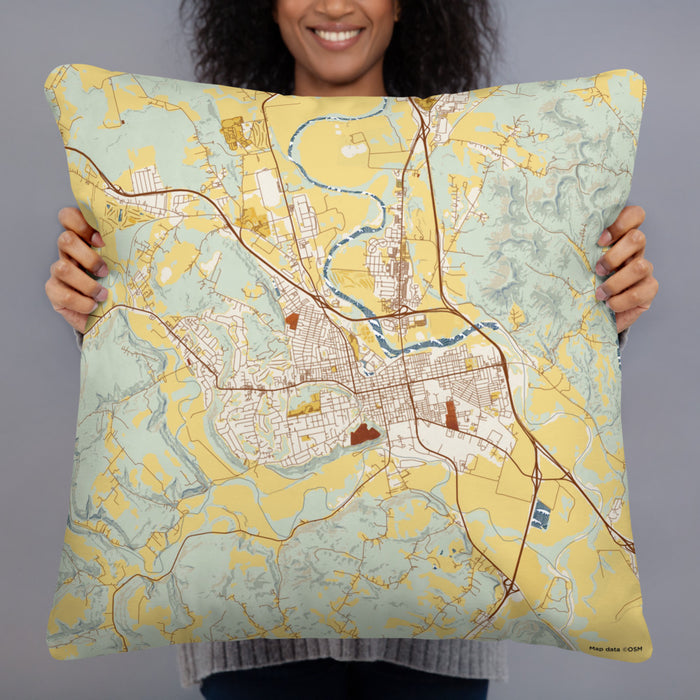Person holding 22x22 Custom Chillicothe Ohio Map Throw Pillow in Woodblock