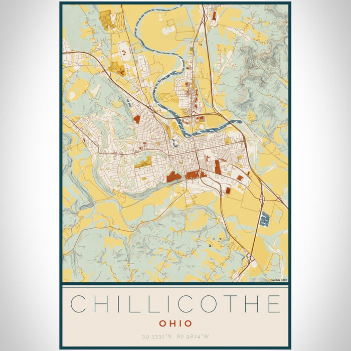 Chillicothe Ohio Map Print Portrait Orientation in Woodblock Style With Shaded Background