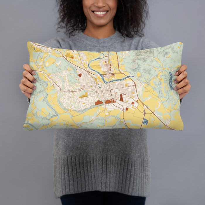 Person holding 20x12 Custom Chillicothe Ohio Map Throw Pillow in Woodblock