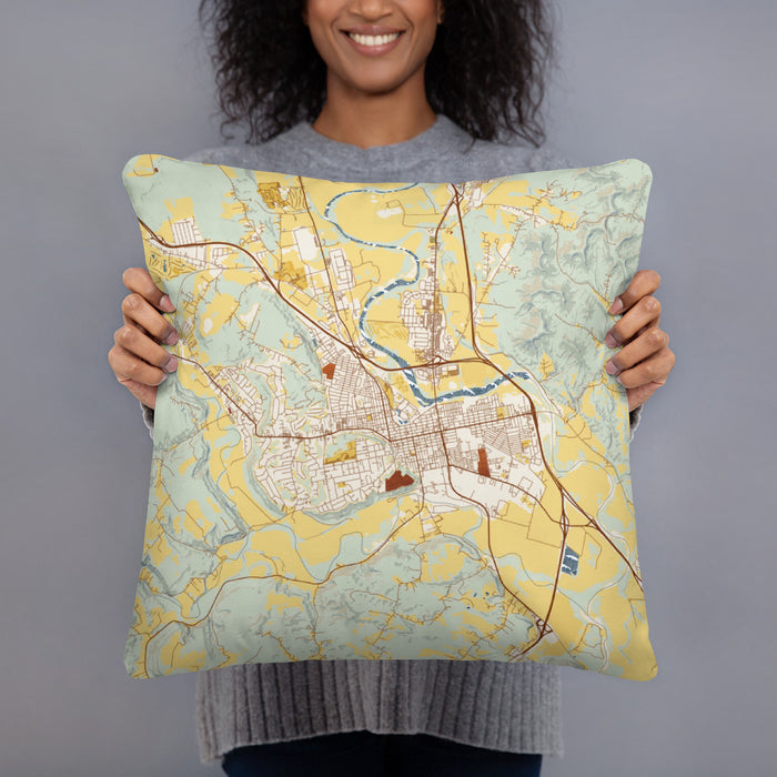 Person holding 18x18 Custom Chillicothe Ohio Map Throw Pillow in Woodblock