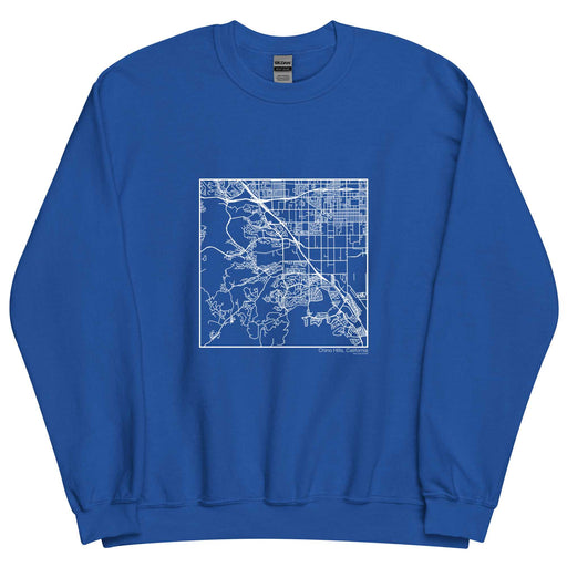 Chino Hills California  Map Unisex Crewneck Sweater with City inscription in Royal Blue