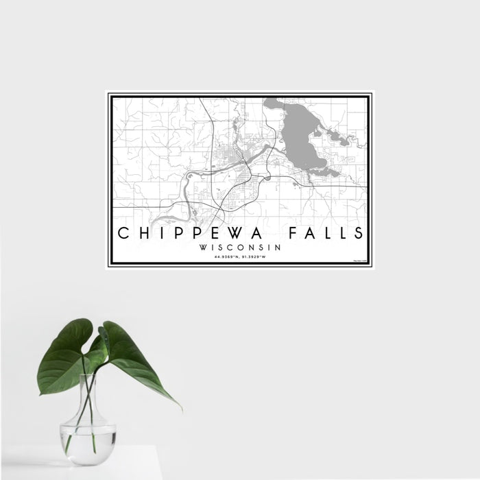16x24 Chippewa Falls Wisconsin Map Print Landscape Orientation in Classic Style With Tropical Plant Leaves in Water