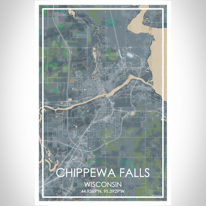 Chippewa Falls Wisconsin Map Print Portrait Orientation in Afternoon Style With Shaded Background