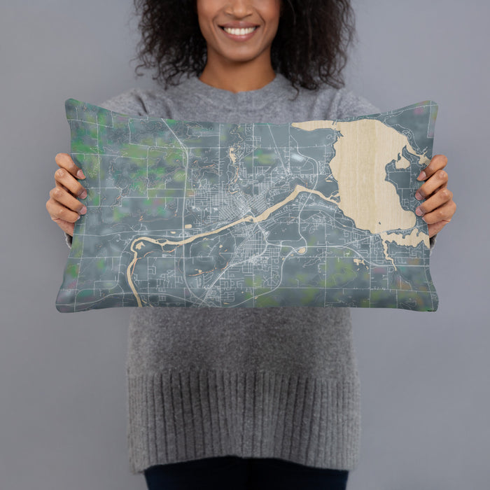 Person holding 20x12 Custom Chippewa Falls Wisconsin Map Throw Pillow in Afternoon