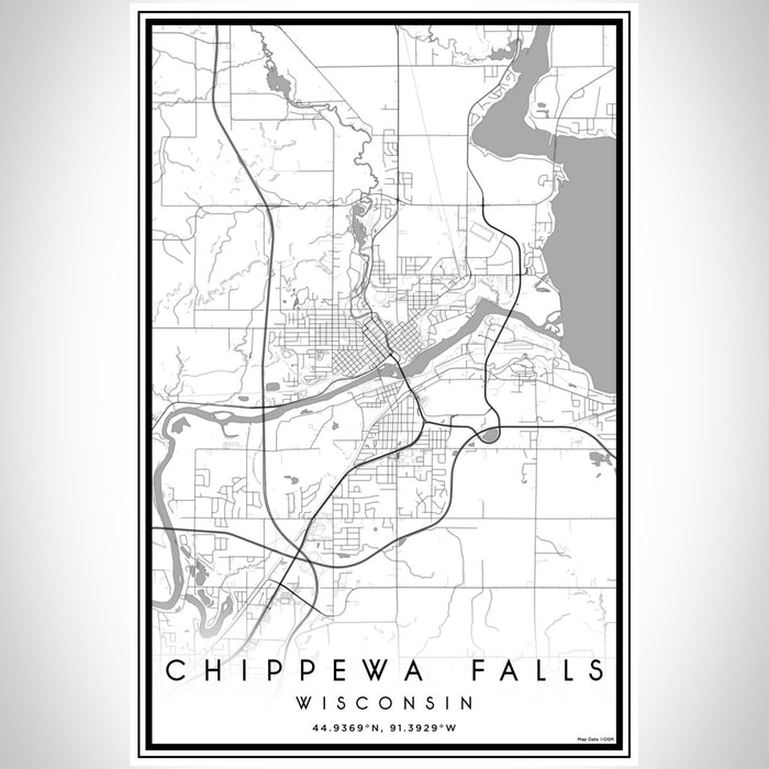 Chippewa Falls Wisconsin Map Print Portrait Orientation in Classic Style With Shaded Background