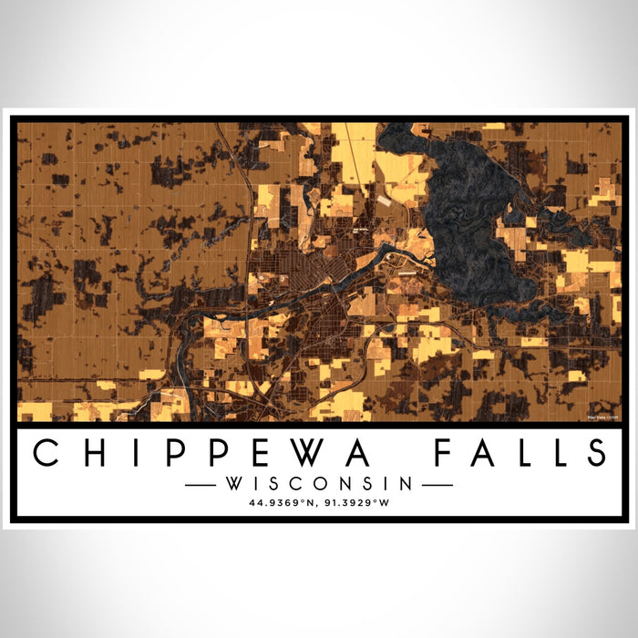 Chippewa Falls Wisconsin Map Print Landscape Orientation in Ember Style With Shaded Background