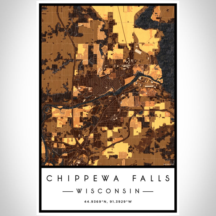 Chippewa Falls Wisconsin Map Print Portrait Orientation in Ember Style With Shaded Background