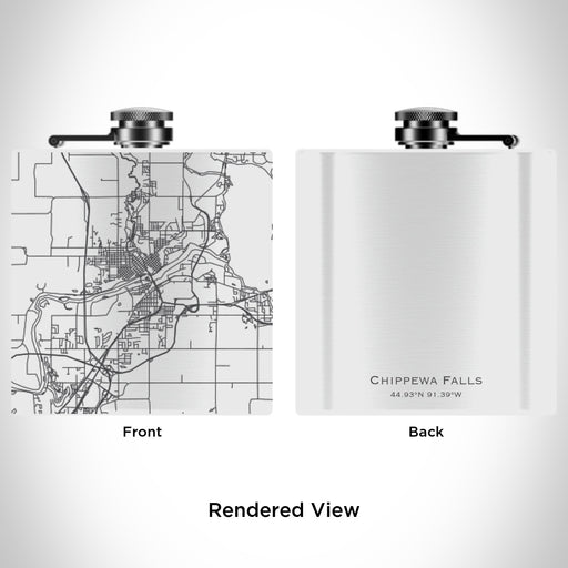 Rendered View of Chippewa Falls Wisconsin Map Engraving on 6oz Stainless Steel Flask in White